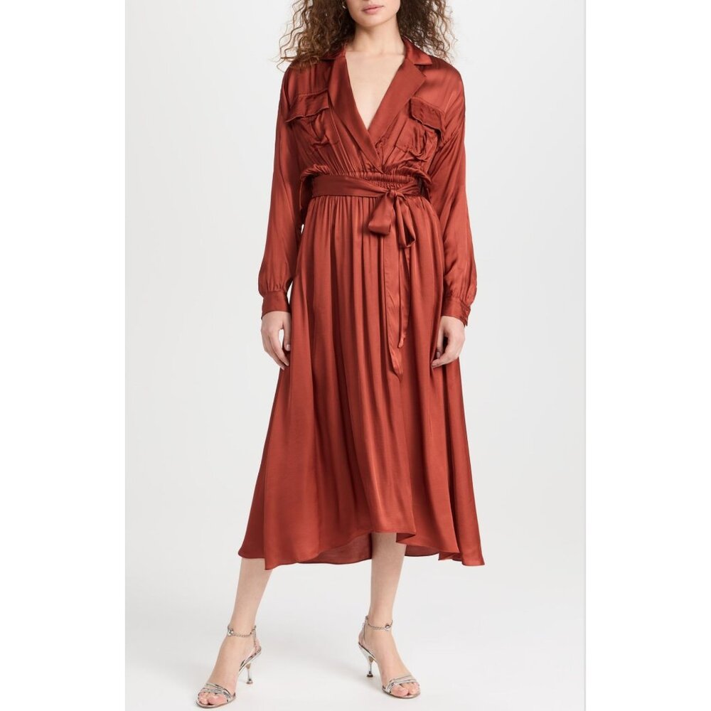 NWT Misa Los Angeles Blair Dress Burnt Orange Midi Trench Style Size S - Picture 9 of 12